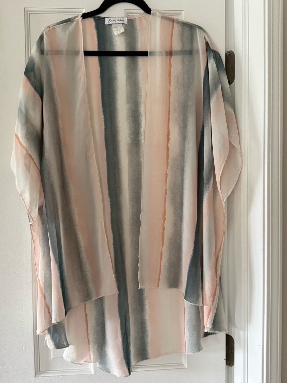 Emory Park Watercolor Stripe Sheer Kimono Duster Cardigan M